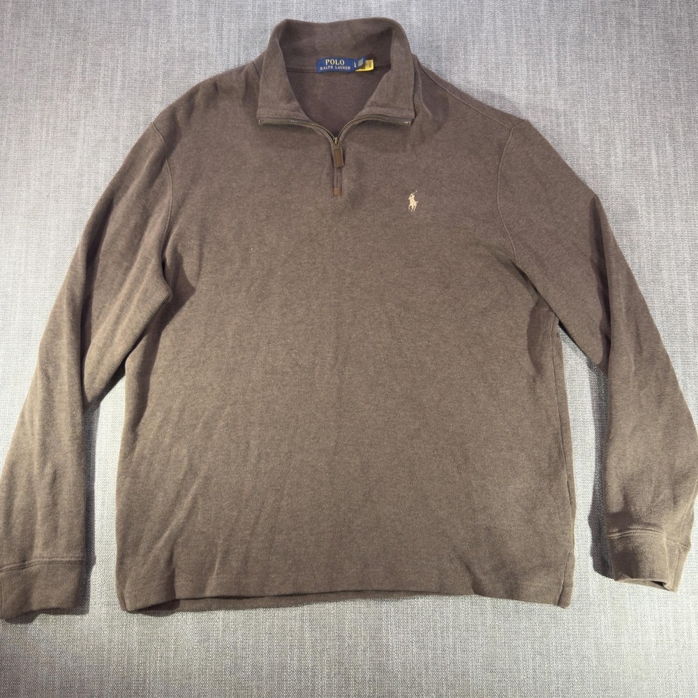 Polo Ralph Lauren Sweater Mens Large Brown 1/4 Zip Mock Neck Knit Pullover